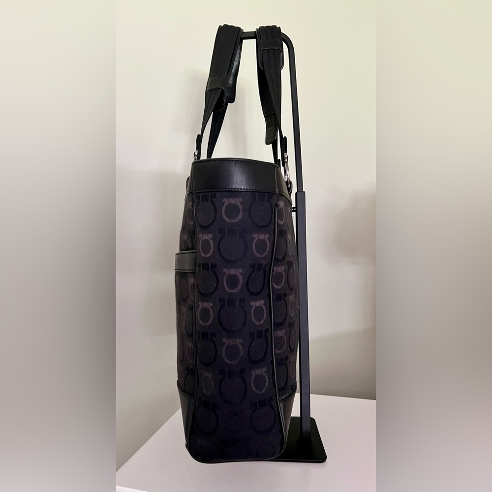 EUC Salvatore Ferragamo Black Canvas Tote Bag with Leather Trim - Picture 5 of 16